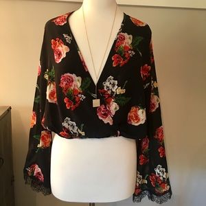 NWT Cotton Candy LA Floral Bell Sleeve Crop Top
